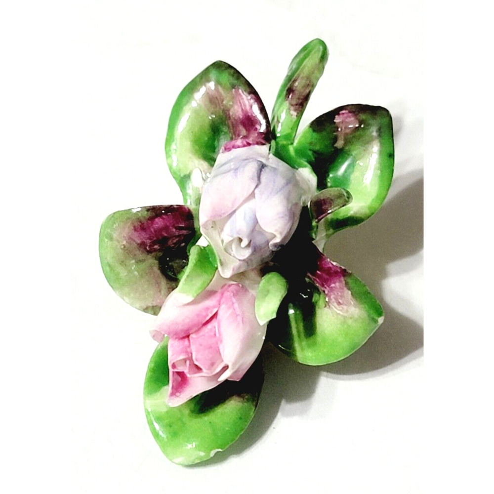 Vintage Adderley Floral Brooch Pin 2” Porcelain Roses England‎ Pink Purple cd